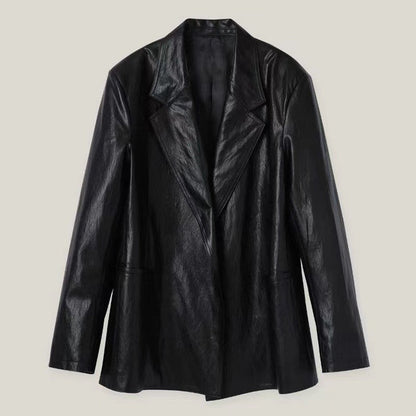 Damen Oversized Blazer Kunstleder Eveloria