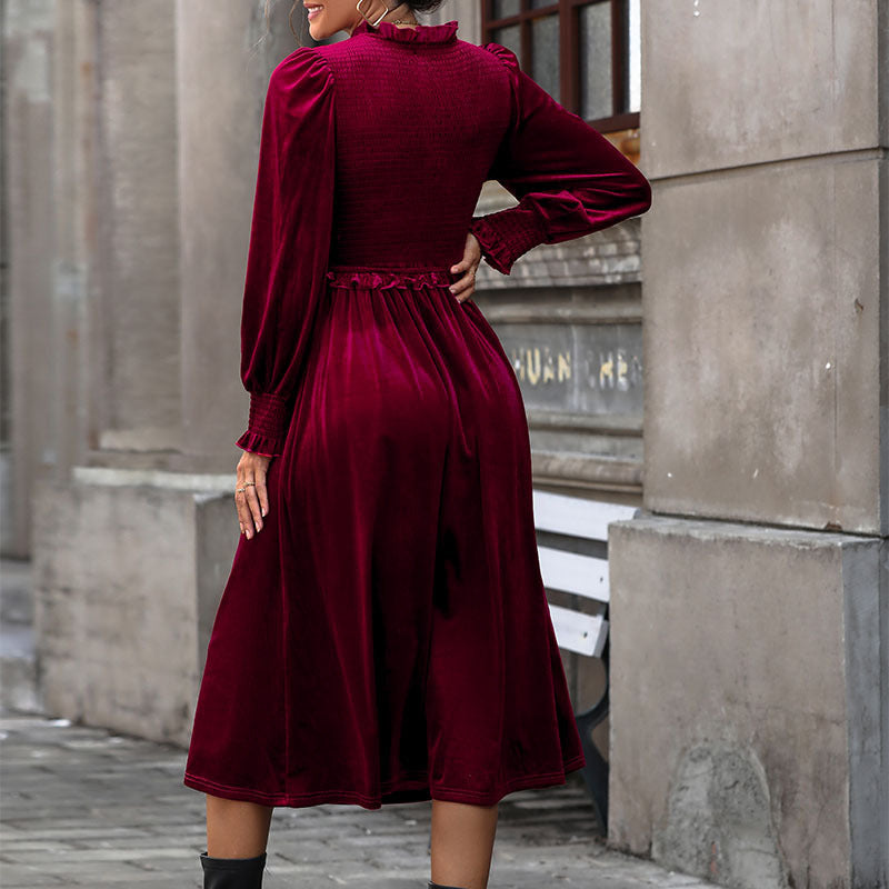 Damen Midikleid Rüschendetails Langer Ärmel Eveloria