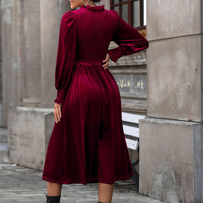Damen Midikleid Rüschendetails Langer Ärmel Eveloria