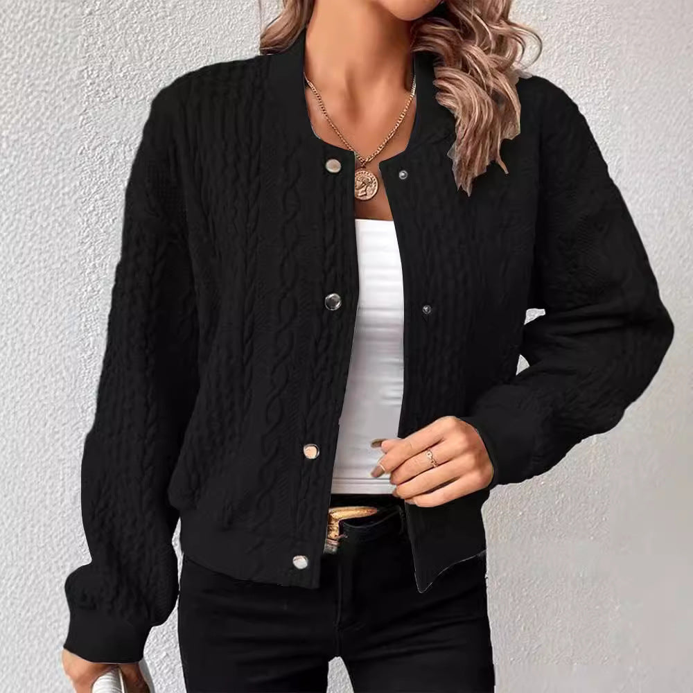 Damen Strickjacke Zopfmuster Elegantes Design Blau Eveloria - Eveloria