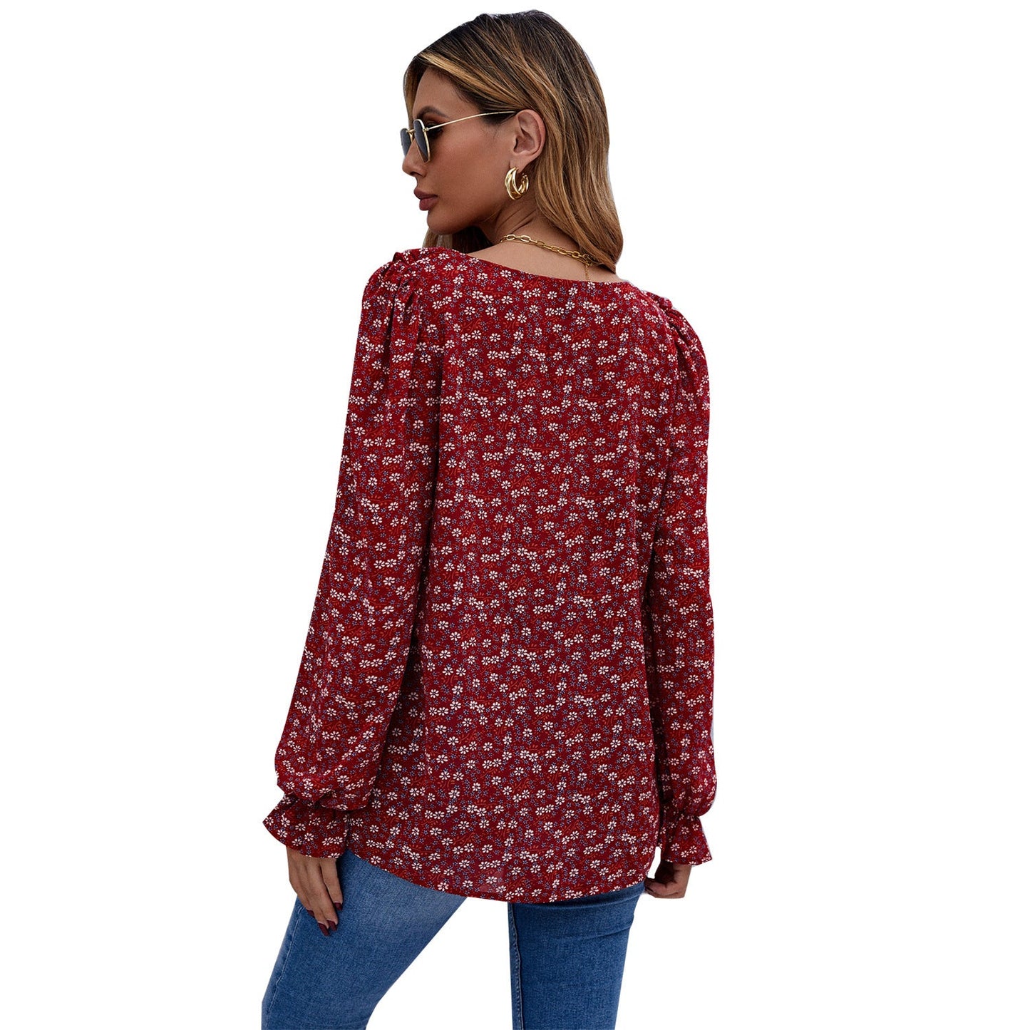 Damen Bluse Rüschendetails Floralmuster