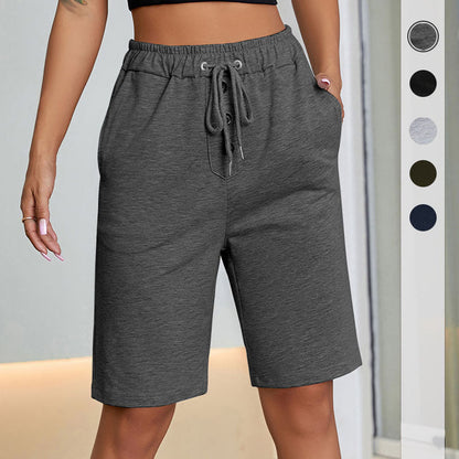 Damen Bermudashorts Elastischer Bund Seitentaschen Beige Eveloria - Eveloria
