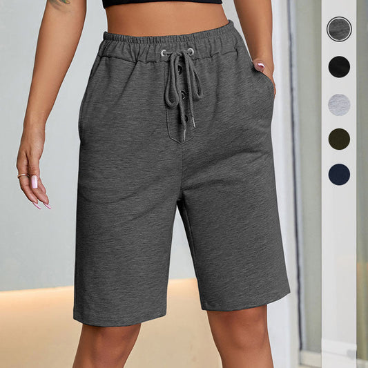 Damen Bermudashorts Elastischer Bund Seitentaschen Beige Eveloria - Eveloria