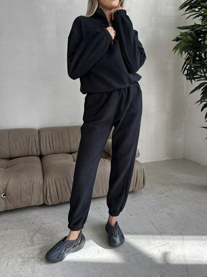 Damen Sportset Sweatshirt Jogginghose Tunnelzug Grau Eveloria