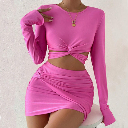 Damen Crop- und Minirock Set mit Raffungen