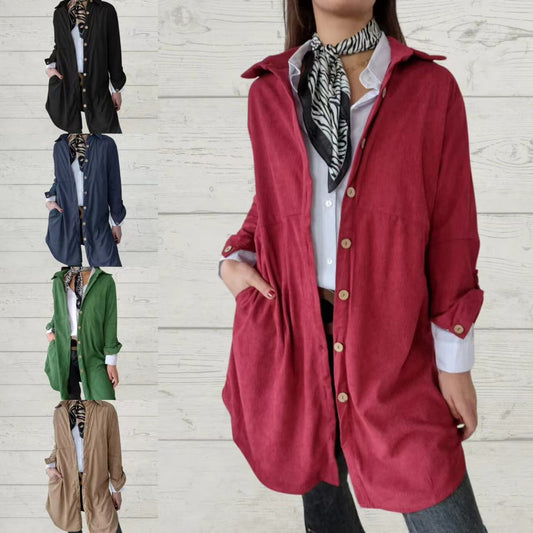 Damen Langarmhemdjacke Corddesign Strukturiert Braun - Eveloria