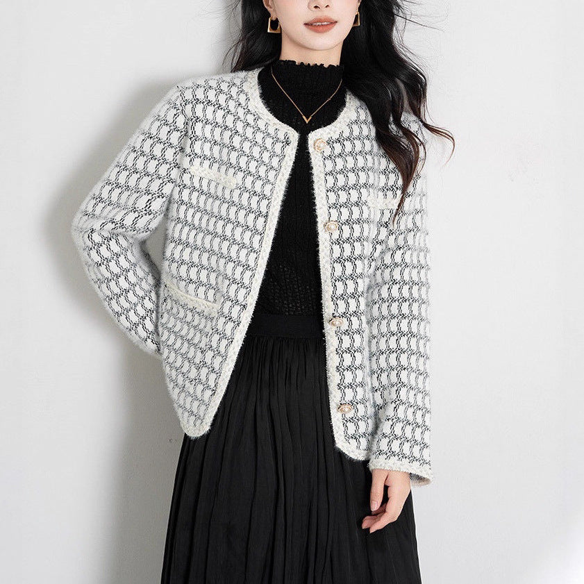 Damen Strickjacke Strukturiertes Muster Knöpfe Beige - Eveloria