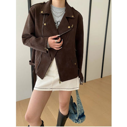 Damen Bikerjacke Kunstleder Asymmetrisch Eveloria