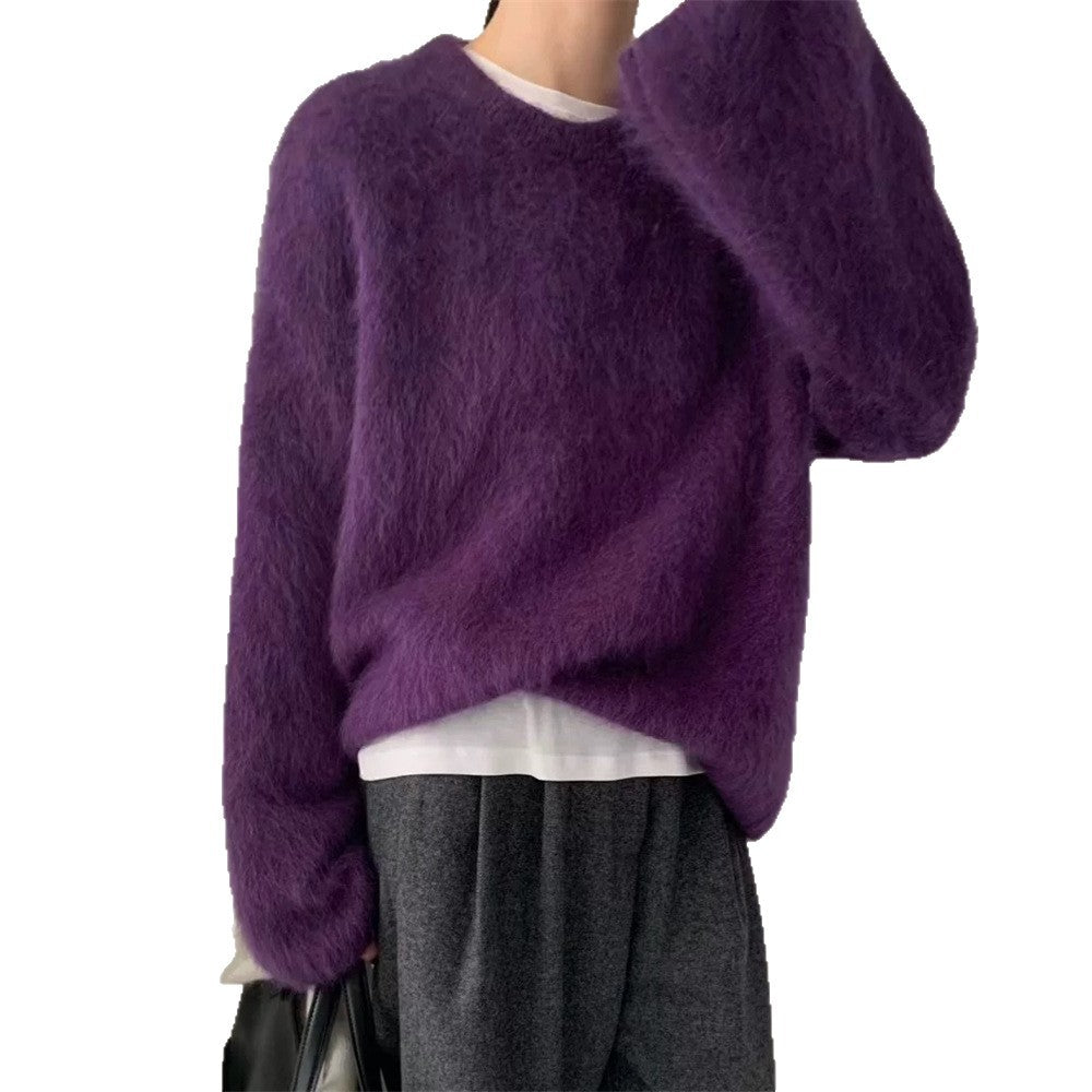 Damen Oversized Pullover Mohair-Wolle Flauschig Beige Eveloria
