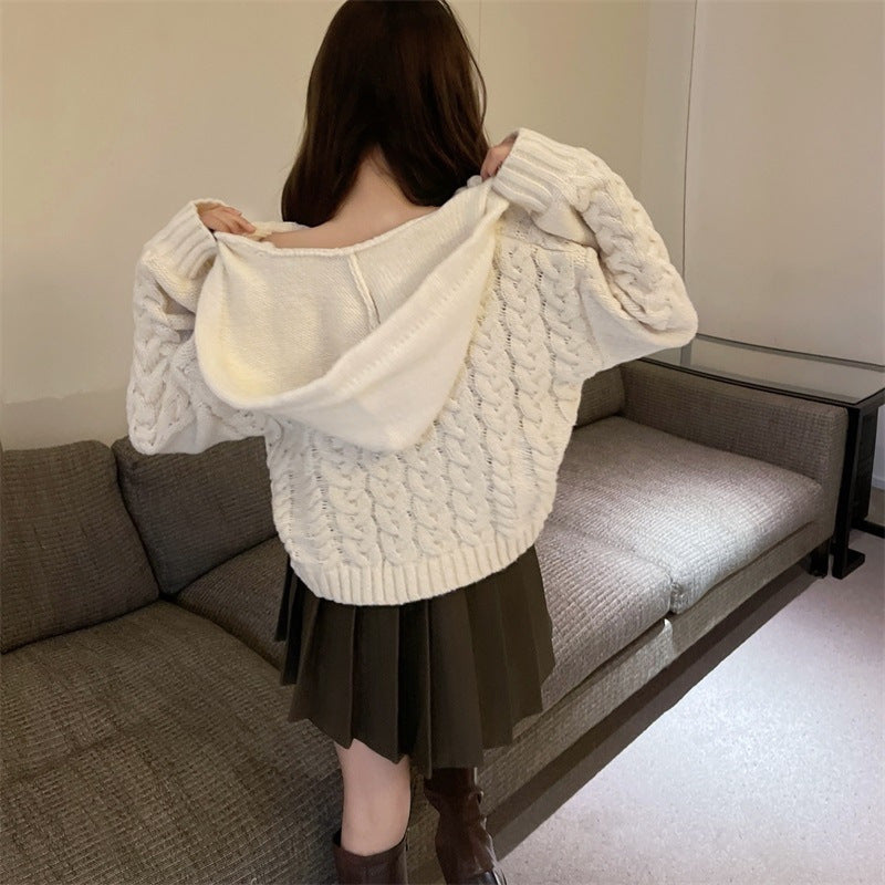 Damen Strickponcho Kuschelig Zopfmuster Beige