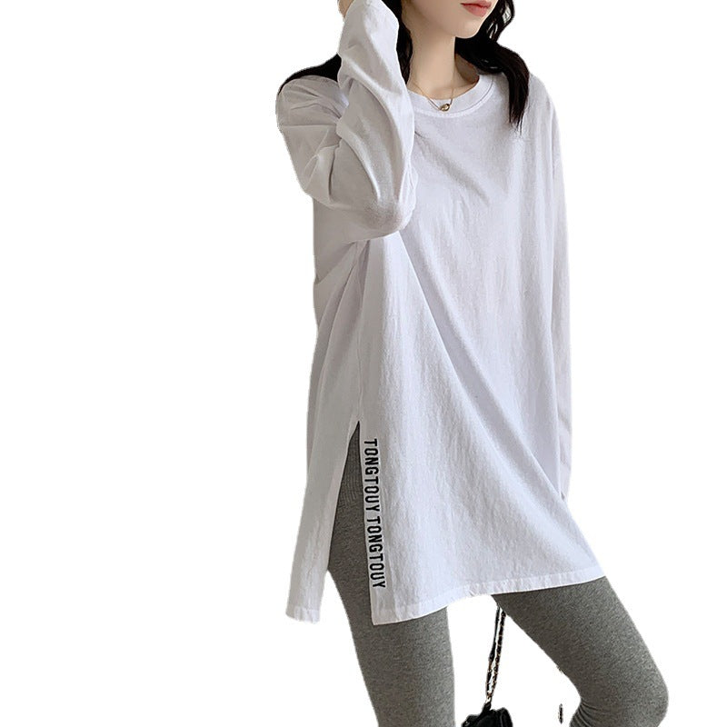 Damen Oversized-Shirt Längeres Design Seitliche Schlitzen Weiß