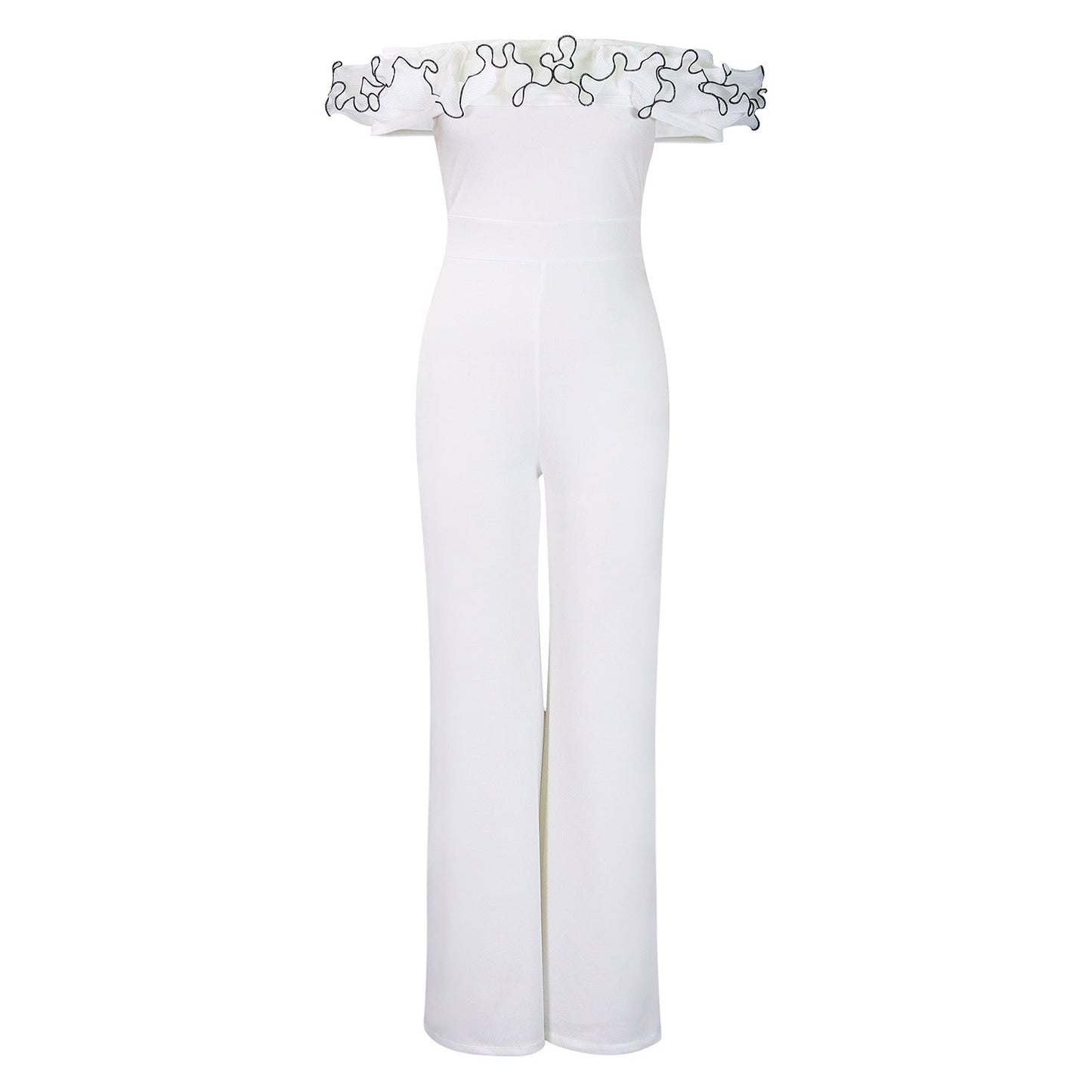 Damen Jumpsuit Voluminöser Rüschenkragen Eleganter Schnitt Eveloria