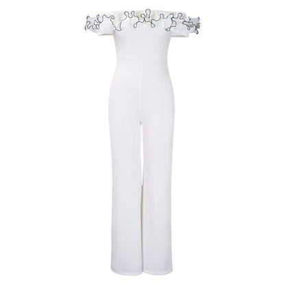 Damen Jumpsuit Voluminöser Rüschenkragen Eleganter Schnitt Eveloria