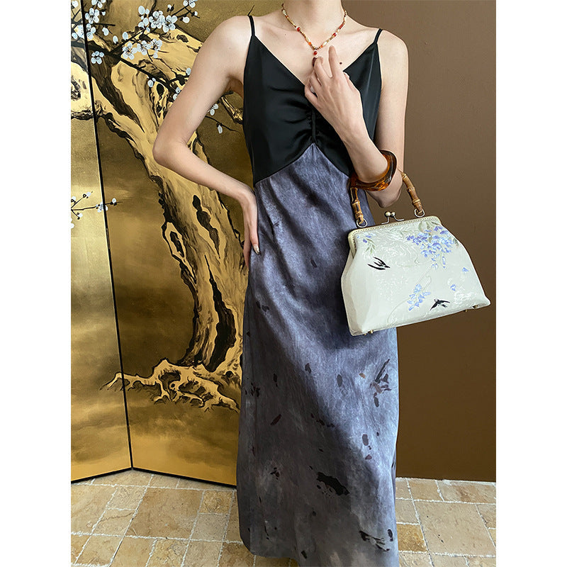 Damen Maxikleid V-Ausschnitt Spaghettiträger Eveloria