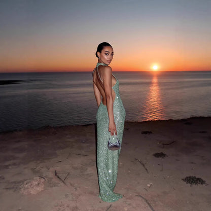 Damen Abendkleid Glitzernd Hochkragen Figurbetont Eveloria