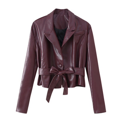 Damen Kunstleder Blazerjacke Tailliert Eveloria