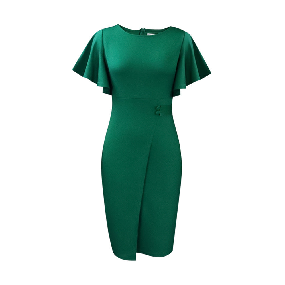 Damen Kleid Figurbetont mit Flügelärmeln Asymmetrisch Eveloria