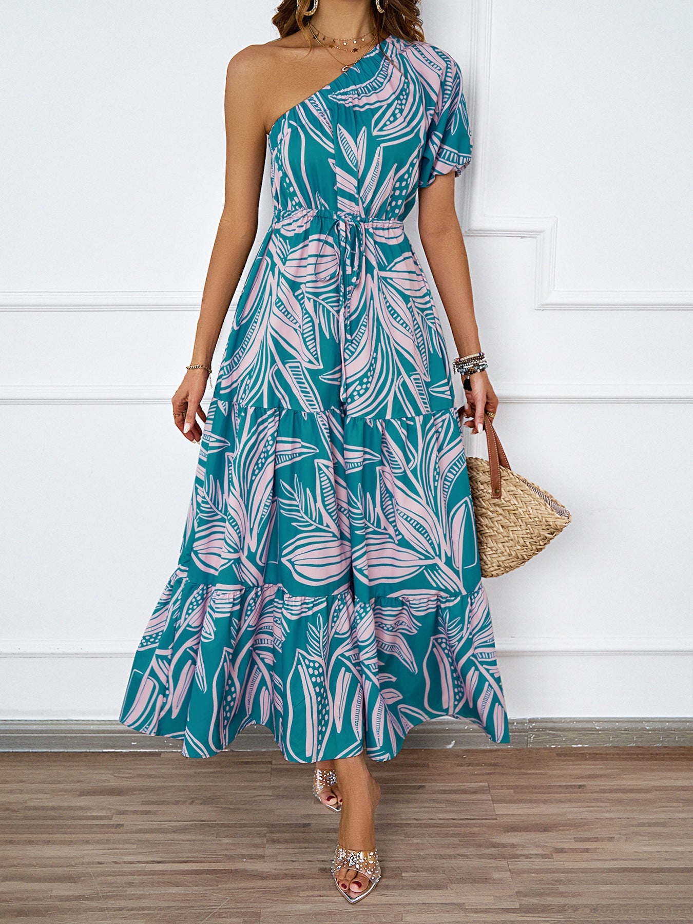 Damen Maxikleid Asymmetrisch Floralmuster Sommerkleid