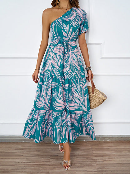 Damen Maxikleid Asymmetrisch Floralmuster Sommerkleid