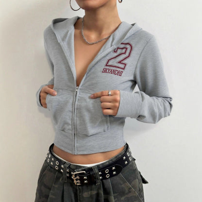 Damen Cropped Kapuzenjacke Reißverschluss Logo Eveloria