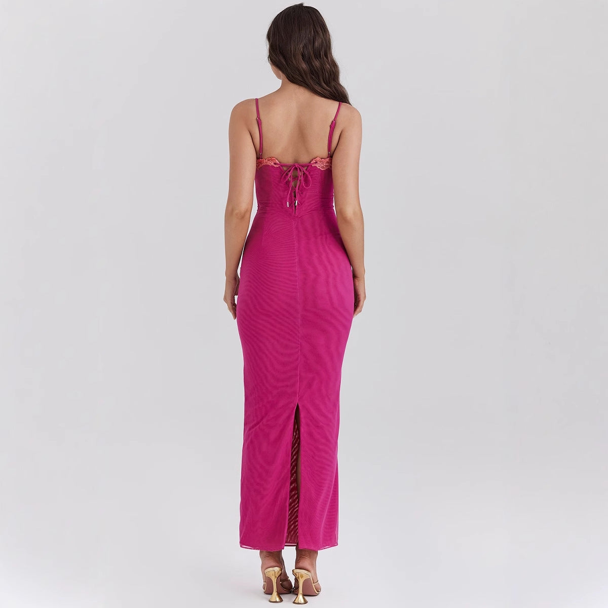 Damen Maxikleid Herzförmiger Ausschnitt Transparent Eveloria