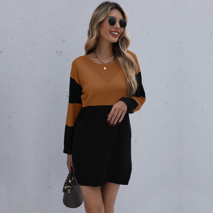 Damen Strickkleid Farbblockdesign Eveloria