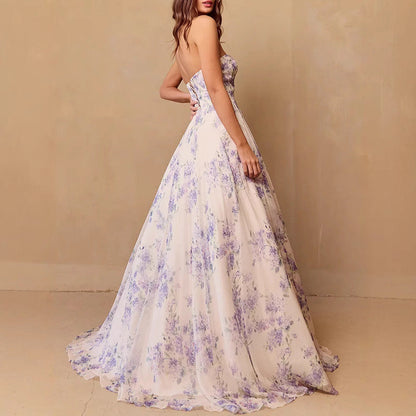 Damen Hochzeitskleid Sweetheart-Ausschnitt Florales Chiffon Weiss