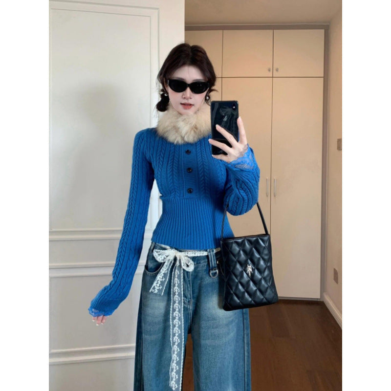 Damen Strickpullover Raffiniertes Zopfmuster Spitzenärmel