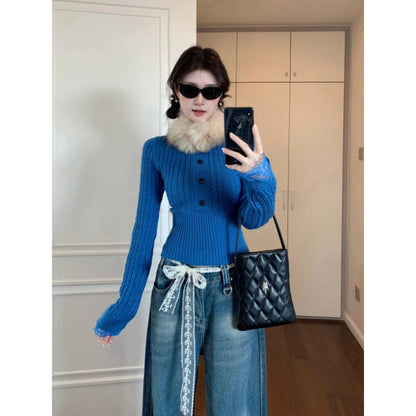 Damen Strickpullover Raffiniertes Zopfmuster Spitzenärmel