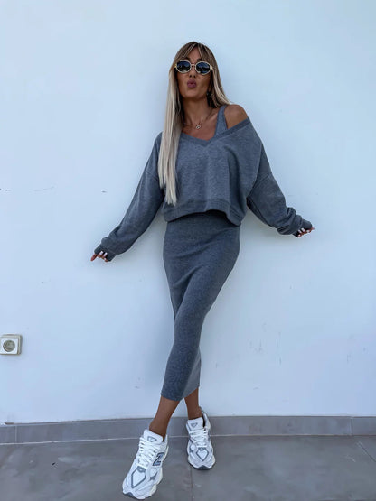 Damen Kleidungsset mit Oberteil und Rock Eveloria Elegantes Set