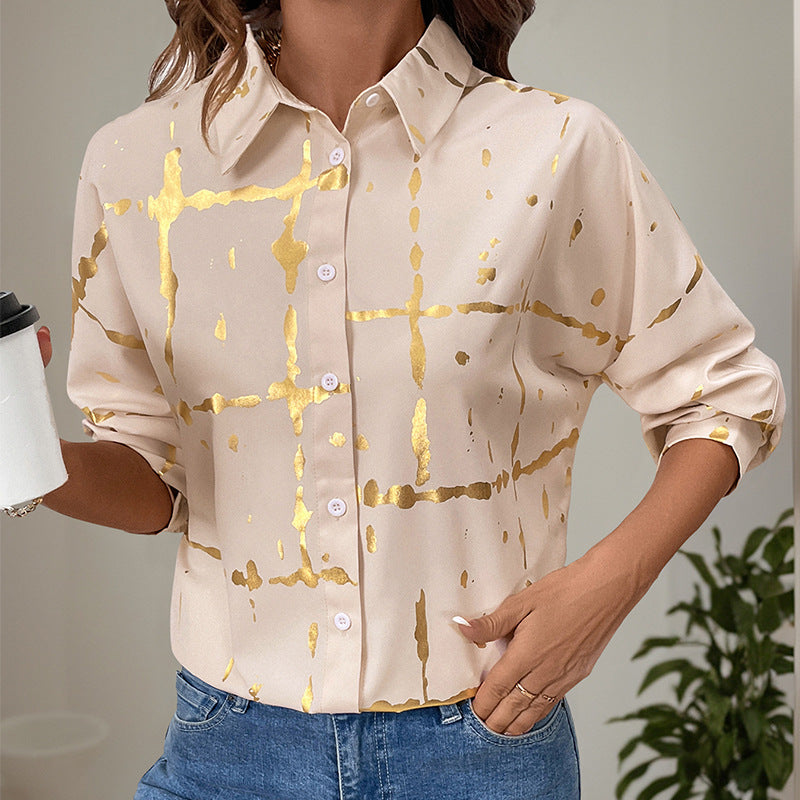 Damen Bluse mit Goldmuster und langen Ärmeln - Eveloria