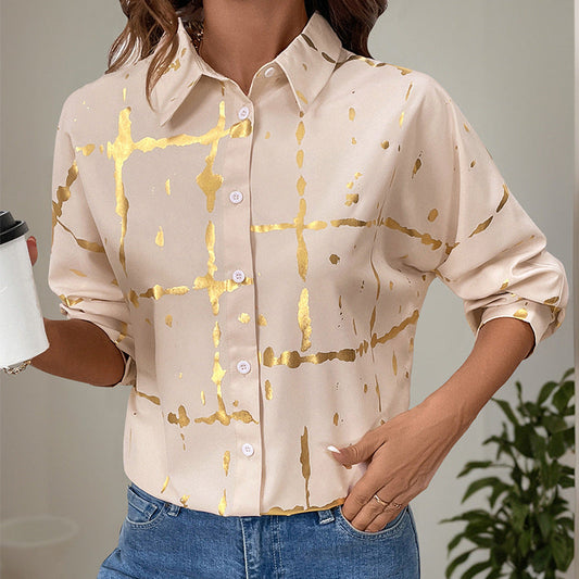 Damen Bluse mit Goldmuster und langen Ärmeln - Eveloria