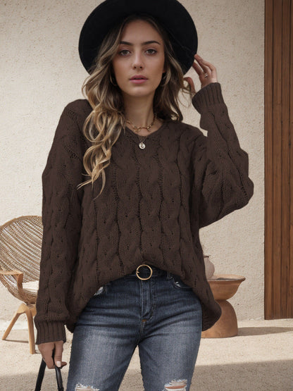 Damen Grobstrickpullover Romantisches Zopfmuster Weit Eveloria