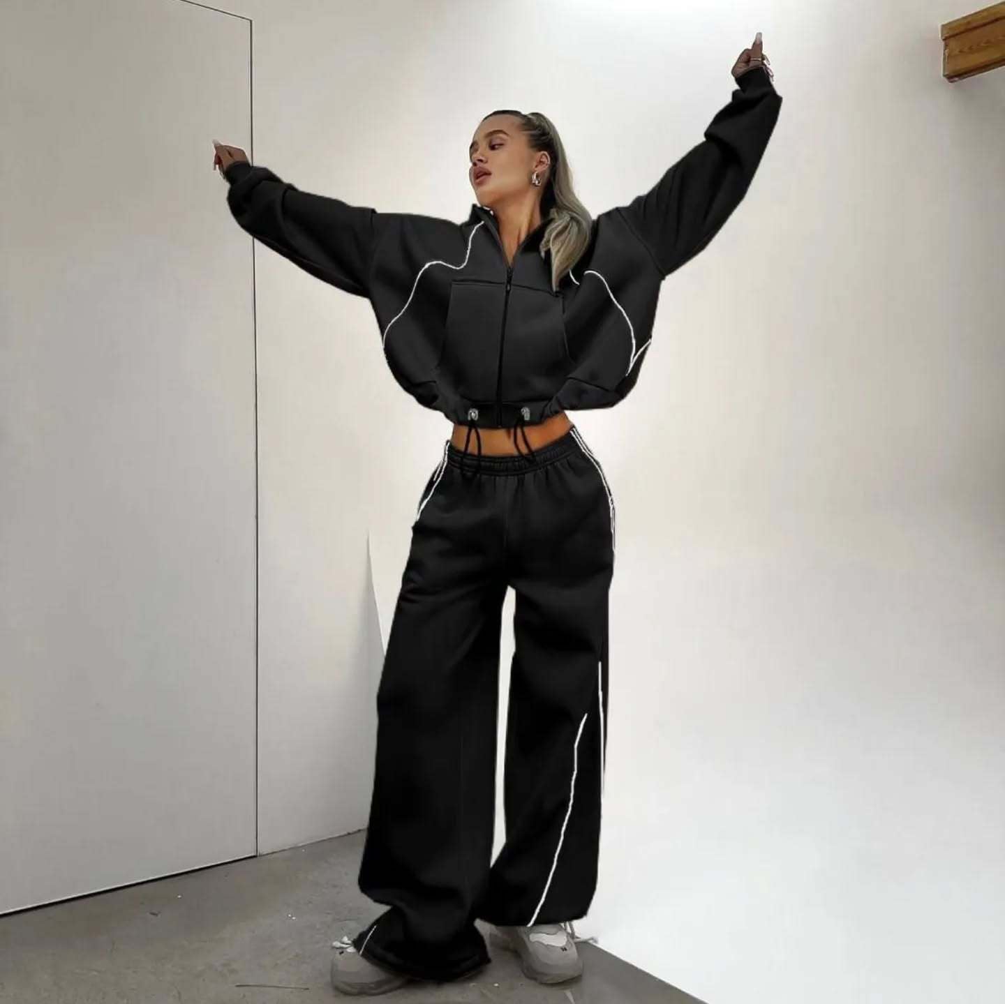 Damen Jogginganzug Weites Design Reißverschluss Eveloria