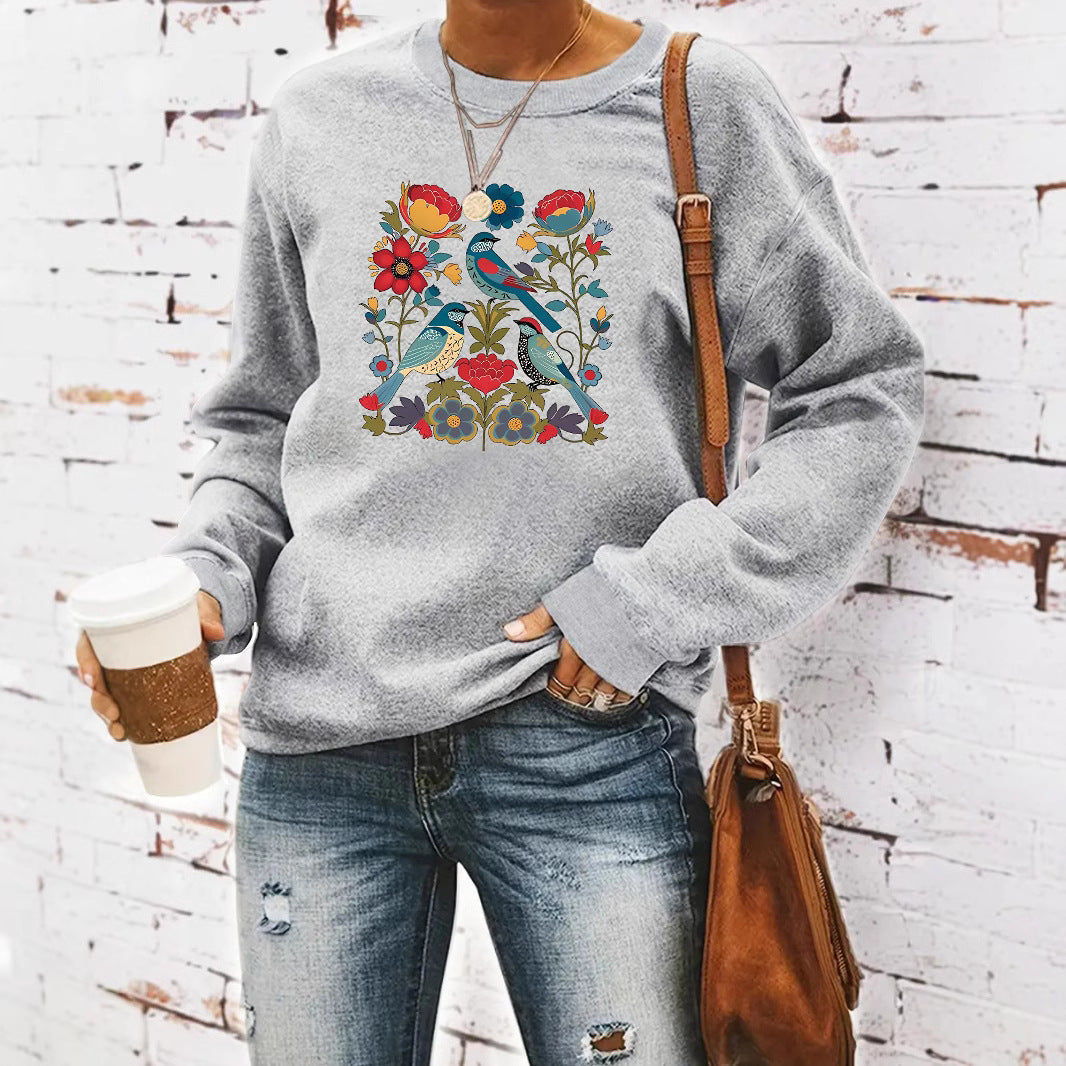 Damen Sweatshirt Floralmuster Lässig Grün Eveloria