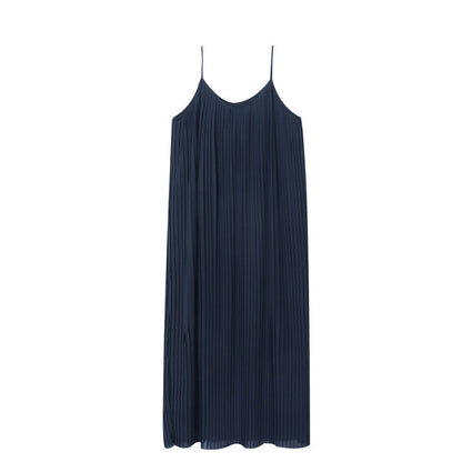 Damen Maxikleid Plissiert Schmale Träger Eveloria