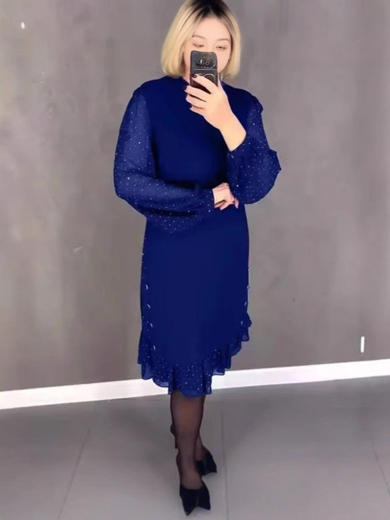 Damen Kleid Voluminöse Ärmel Durchbrochener Saum Eveloria