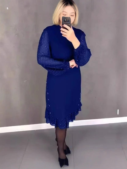 Damen Kleid Voluminöse Ärmel Durchbrochener Saum Eveloria