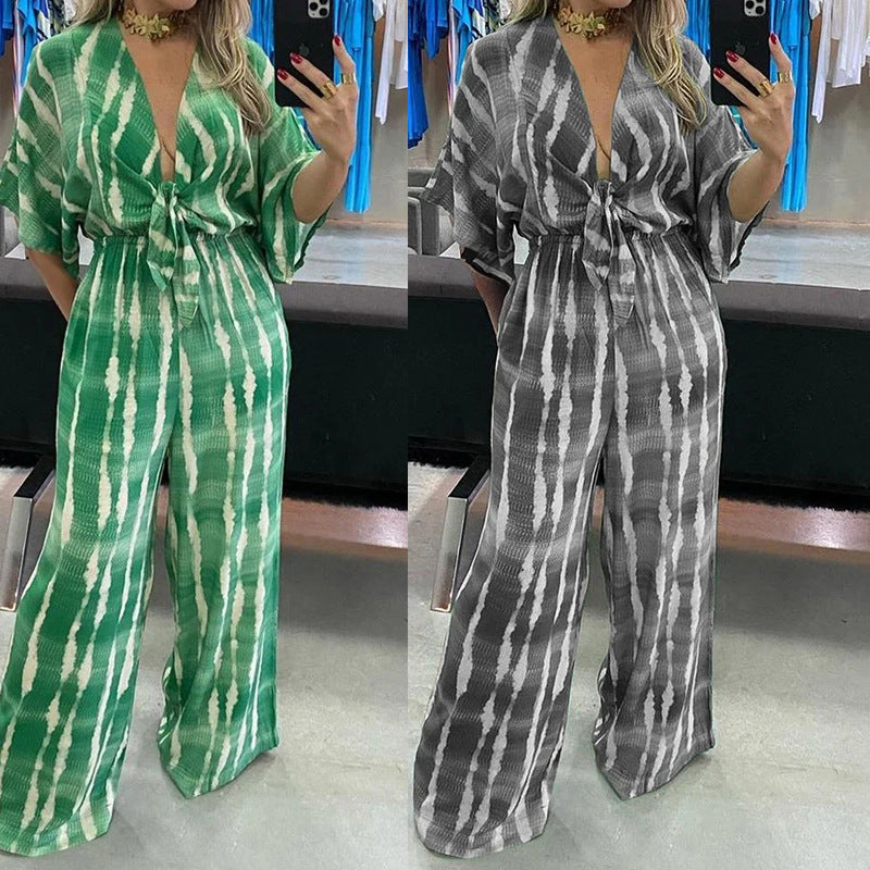 Damen Jumpsuit Kimono-Ärmel Taillengürtel Eveloria