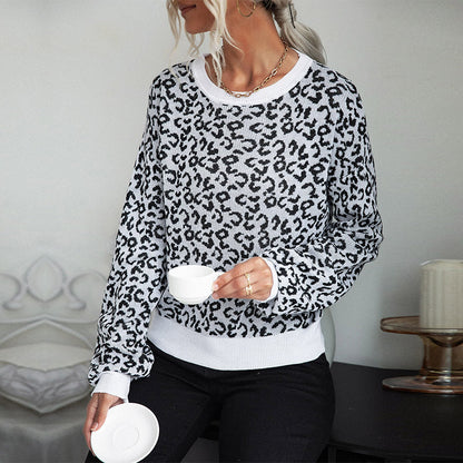 Damen Pullover Leopardenmuster Breite Bündchen Schwarz Eveloria - Eveloria