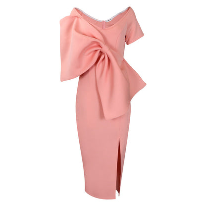 Damen Kleid Figurbetont Voluminöser Schleifen-Detail