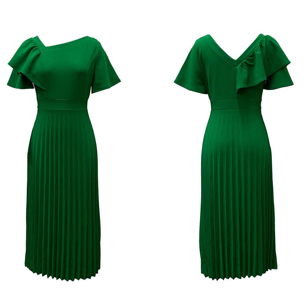 Damen Plisseekleid V-Ausschnitt Rüschen Elegant Eveloria
