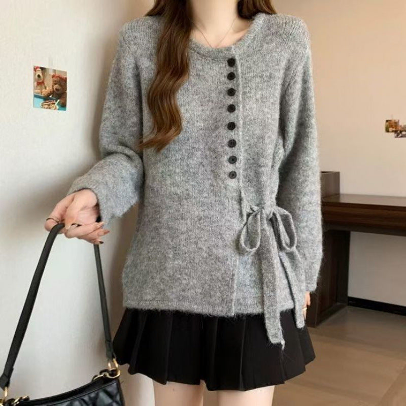Damen Strickjacke mit Bindeband und Knöpfen