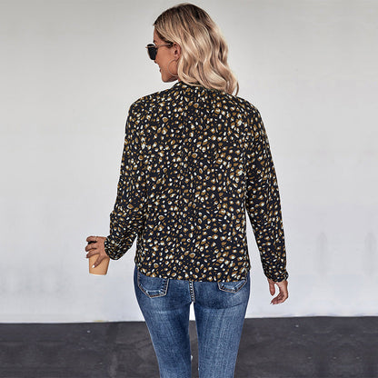 Damen Bluse Punkte-Design Eleganter Kragen Weiß