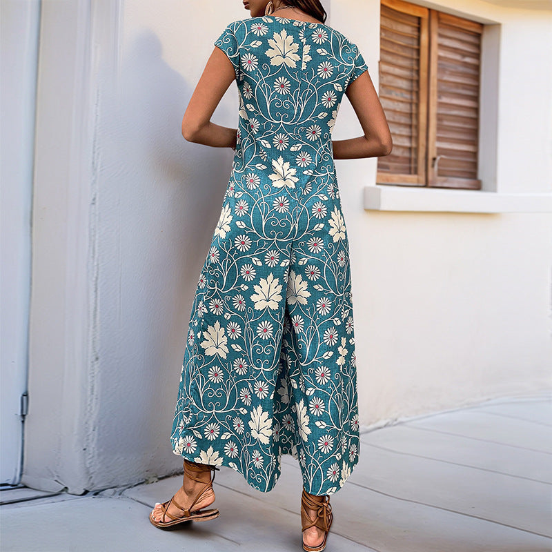 Damen Jumpsuit Floralmuster Hohe Beine Eveloria