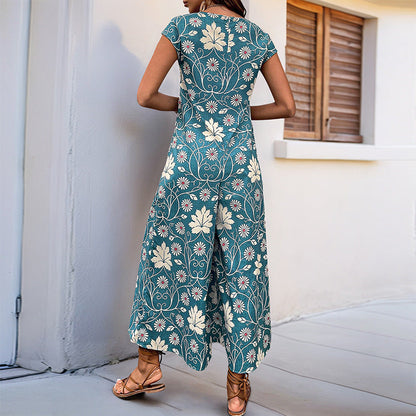 Damen Jumpsuit Floralmuster Hohe Beine Eveloria