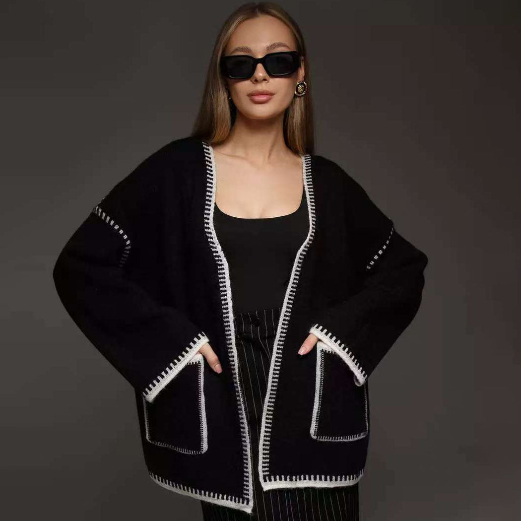Damen Strickjacke Breite Ärmel Taillierte Form Beige