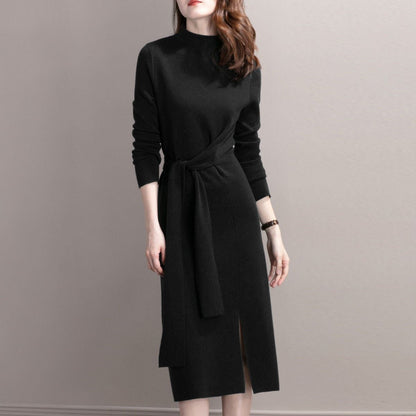 Damen Wickelkleid Rippdetails Seitenschlitz Eveloria