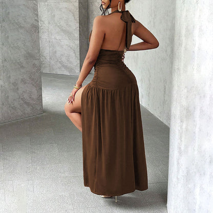 Damen Maxikleid V-Ausschnitt Seitenschlitz Eveloria