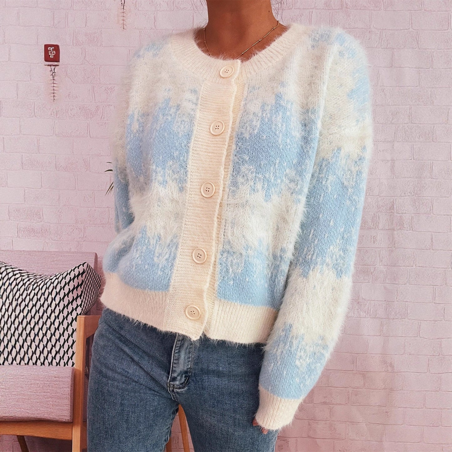 Damen Strickjacke Farbenfrohes Muster Eveloria